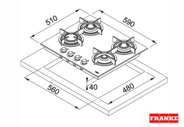 FRANKE Mythos Black FHCR 604 4G HE BK C Εστία Αερίου.