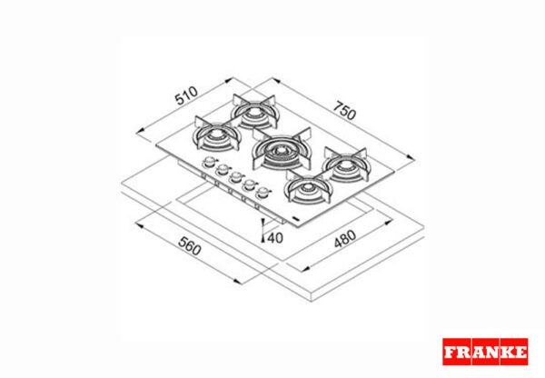 FRANKE Mythos Black FHCR 755 4G TC HE BK C Εστία Αερίου.